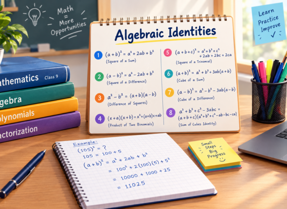Algebraic identities for Class 9 maths with standard formulas and solved example