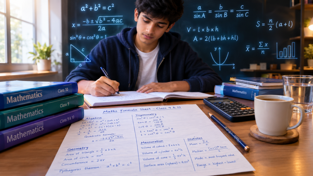 Class 9 & 10 Maths Formula Sheet for last-minute board exam revision