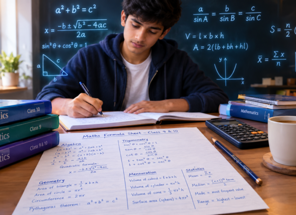 Class 9 & 10 Maths Formula Sheet for last-minute board exam revision